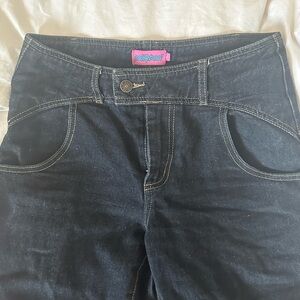 Edikted Straight Leg Western Raw Dark Blue Denim Jeans